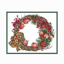 Counted Cross Stitch Kits Garland-Christmas Apple Embroidery Needlework Stamped Canvas Thread 11CT 14CT Print Handmade Decor Set 2024 - buy cheap