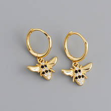 Pendientes de aro de abeja y miel de animales pequeños para mujer, aretes de circonia negra, Piercing para oreja, Color dorado y plateado, 925, 2020 2024 - compra barato