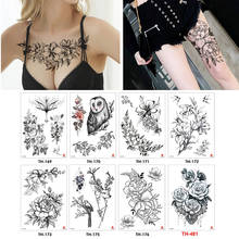 Временная тату-наклейка, черные розы, дизайн, полный цветок на руку, боди-арт, большая поддельная Татуировка-наклейка 2024 - купить недорого