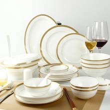50pcs set, golden striped designed, fine bone china dinnerware set, ceramic restaurant flatware, porcelain dishes and plates set 2024 - buy cheap
