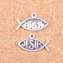 Colgantes antiguos de 145 Uds. Pez Jesús 25x14mm, joyería de plata tibetana Vintage, collar de pulsera DIY 2024 - compra barato