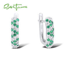 SANTUZZA 925 Sterling Silver Stud Earrings For Women Shiny Green Spinel White Cubic Zirconia Trendy Party Fashion Fine  Jewelry 2024 - купить недорого