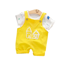 Summer Newborn Baby Girls Clothes Infant Boys T-Shirt Kids Cartoon House Pattern Bib Shorts 2pcs/set Children Casual Sport Suits 2024 - buy cheap