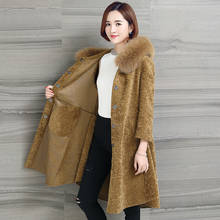 Sheap Shearing Women Warm Coat 2020 New Winter Real Fox Fur collar Long Cloak Jacket Hood Parka LX2427 2024 - buy cheap