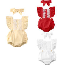 Focusnorm на возраст от 0 до 24 месяцев летняя одежда для новорожденных для маленьких девочек одежда с кружевными оборками, гимнастический костюм, комбинезон, без рукавов + повязка на голову, Детский костюм 2024 - купить недорого