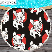 Toalha de praia redonda bulldog, toalhas de praia estampadas para cachorros, toalha grande de 150cm, microfibra de desenho animado para crianças 2024 - compre barato