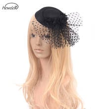 Women Fascinator Handmade Lace Flower Pillbox Hat Hair Clip Cocktail Wedding Party Black/Red Hairpiece Headdress Lady Accessory 2024 - buy cheap