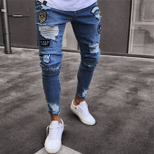 Pantalones vaqueros elásticos con dibujos animados para hombre, jeans ajustados con agujeros rotos, con cremallera y múltiples bolsillos, informales, a la moda 2024 - compra barato