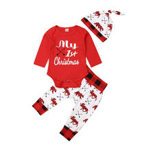My 1st/рождественское хлопковое боди с длинными рукавами для новорожденных мальчиков и девочек, топы, штаны с принтом, шапка, комплект из 3 предметов, комплект рождественской праздничной одежды 2024 - купить недорого