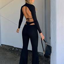Fashion Women's Solid Colors Black Hollow Out Elastic High-Waisted Slim Flare Pants Casual Long Trousers Pantalones Mujer#g3 2024 - buy cheap