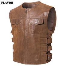 FLAVOR New Men's Real Leather Motorcycle Vest 2024 - buy cheap