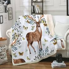 Printed fox cobertor cama aconchegante casuais azul, animal de pelúcia, cobertor decorativo de galáxia, flores, sofá cama, dropship 2024 - compre barato