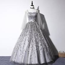 Elegant Gray Appliques Quinceanera Dresses Tulle Full Sleeve Noble Ball Gown Floor Length Party Prom Quinceanera Dress 2024 - buy cheap