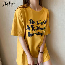 Jielur-Camiseta de manga corta de verano para mujer, Top coreano con cuello redondo, camisetas informales holgadas en rojo, amarillo y blanco, Camisetas estampadas con letras 2024 - compra barato