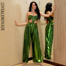 Conjunto de duas peças de malha refletora verde, amor & capim, tubo, top, mudança de renda, cintura alta, lm6473a 2024 - compre barato
