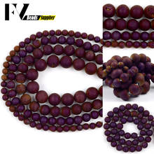 Cuentas de ágatas púrpura para fabricación de joyas, cuentas espaciadoras sueltas redondas de 6/8/10/12mm, accesorios de pulsera de 15" 2024 - compra barato