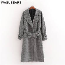 Autumn coat women 2020 turn down collar long sleeve long winter coat korean fashion houndstooth trench coat with belt streetwear 2024 - buy cheap