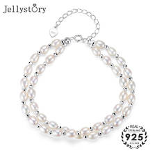 Jellystory nova moda duplo-deck natural pérola pulseira com 925 de prata esterlina para mulheres jóias finas presentes para namorada 2024 - compre barato