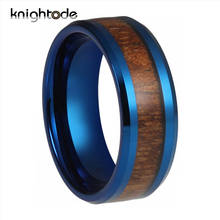 8mm High Quality Blue Tungsten Carbide Wedding Band Rings With Wood Inlay For Men Women Fashion Ring Beveled Edges Comfort Fit 2024 - buy cheap