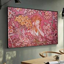 Alpha onse mucha pôsteres artísticos para parede, pôsteres e impressões flores pinturas de mulher arte de parede imagens para decoração de casa 2024 - compre barato