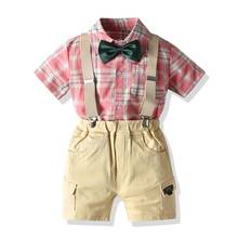 Kids Clothes Toddler Infant Baby Boys Outfit Plaid Pocket Jackets Shirt+ Khaki Short with Belt Pants Summer Children Clothes Set 2024 - buy cheap