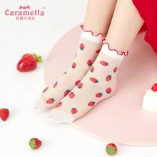 3Pairs Fashion Cherry Strawberry Socks Women Transparent Thin Long Socks Girls Dress Lace Socks Dress Sock Streetwear calcetines 2024 - buy cheap