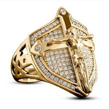 Domineering Gold Plated Christian Savior Jesus Cross Ring for Men Women Anniversary Ring Motorcycle Biker Ring Hip Hop Jewelry 2024 - buy cheap