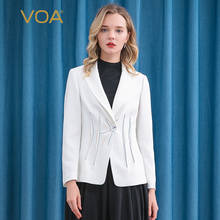 VOA 60m/m Silk Long-Sleeved One-Button Lapel Collar Loose-Leaf Multi-Color Arch Stitch Craft White Coat for Waist WE12 2024 - buy cheap