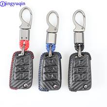 jingyuqin Carbon Leather Car Key Case For VW Polo Golf 7 Tiguan for Skoda Octavia Karoq for SEAT Ateca Leon Ibiza 2015-2019 2024 - buy cheap