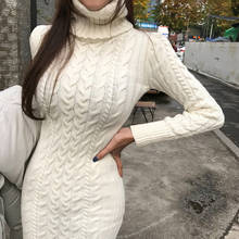 Winter New Knitted Dress Women Turtleneck Warm Criss Cross Street Pencil Dress Autumn Casual Female Dresses 2024 - buy cheap