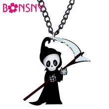 Bonsny Acrylic Halloween Death Reaper Skull Necklace Long Choker Fashion Anime Jewelry Women Kid Girl Teen Charm Gift Decoration 2024 - buy cheap