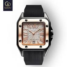 Fashion GUOU Top Brand Men's Watches Luxury Wristwatches Rubber Silicon Brand Casual Dress Watch Man Square Quartz Clocks 2024 - buy cheap