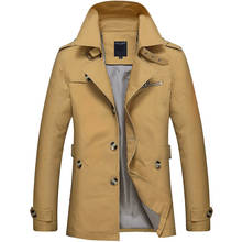 Тренч, мужская куртка 5XL, Осеннее длинное пальто, Мужское пальто, приталенная одежда, хлопковая куртка, ветровка, мужское деловое пальто с эффектом потертости 2024 - купить недорого