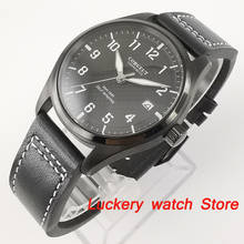 Corgeut 40mm Men watch black dial date window black steel case leather strap NH35 self-winding movement luxury watches 2024 - buy cheap