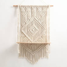 Cilected Handmade Woven Floating Wood Shelf Macrame Tapestry Wall Hanging Shelf Cotton Rope Tassel Plants Hanger Home Décor 2024 - buy cheap