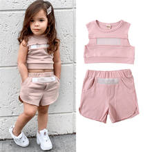 2PCS Fashion 2020 Toddler Kids Girls Clothes Set Sleeveless Mesh Top T-shirt+Shorts Outfits Casual Infant Girls Clothing 2024 - buy cheap