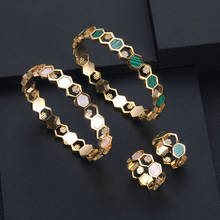 Conjunto de joias janlie com pulseira bracelete africano, conjunto único de joias para mulheres casamento zircônia cúbica cristal cz dubai 2024 - compre barato