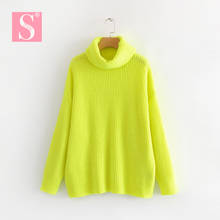 STVY Turtleneck Women Sweater Women Fluorescent Green Long Sleeve Pullover 2021 Autumn Casual Jumper Loose Sweaters Oversized 2024 - buy cheap