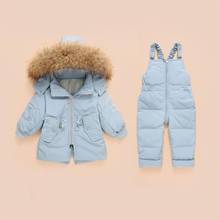 -30 graus rússia conjunto de roupas de inverno crianças pele real menino menina pato casaco de inverno crianças traje de neve 2024 - compre barato