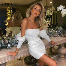 Novo vestido feminino branco, frete grátis, mini vestido card manga longa, cartão de ombro, festa noturna, 2021 2024 - compre barato