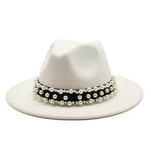 Women Men Wool Fedora Hat With Pearl Ribbon Gentleman Elegant Lady Winter Autumn Wide Brim Church Panama Sombrero Jazz Cap 60CM 2024 - buy cheap