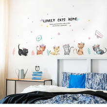 Pegatinas de pared de gato pintadas a mano, dibujos animados bonitos, imágenes de pared de guardería, decoración de habitación de niños, decoración de dormitorio de bebé, papel tapiz Mural 2024 - compra barato
