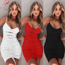Sexy Women Summer Mini Dress Hollow Out Drawstring Design Sling Sleeveless Backless V-Neck High Waist Slim Hips Pencil Dress 2024 - buy cheap