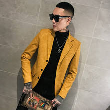 Chaqueta de cuero amarillo para hombre, traje ajustado para Club Social, moda de diseñador, ropa de escenario, Otoño, nuevo 2024 - compra barato