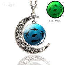 Sea Turtle Dolphin Necklace Handmade Hollow Crescent Moon Necklace Round Glass Cabochons Jewelry Women Pendant Gifts Wholesale 2024 - buy cheap