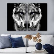 Quadro artístico de parede de animal selvagem, poster de cabeça de lobo, estilo nórdico, preto e branco, pintura em tela, impressão, decoração de casa 2024 - compre barato