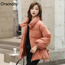 Orwindny Autumn Warm Parkas Woman Winter Jacket Sweet Ribbons Wadded Coat Female Stand Collar Loose Padded Clothing For Gilrs 2024 - buy cheap