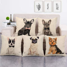 Fundas de almohada de lino/algodón con diseño de bulldog de acuarela, fundas de almohada decorativas para sofá, 45cm x 45cm 2024 - compra barato