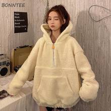 With Hat Hoodies Khaki Cute Warm Thicker Soft Western Style Kangaroo Pocket Lamb-wool BF Loose Fashion Ins Kawaii Tender Casual 2024 - buy cheap