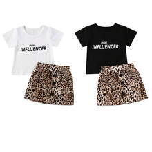 Summer Toddler Kids Baby Girl Clothes Sets 1-6Y Letter Print Tops T-Shirt Leopard Mini Skirt 2PCS Outfits 2024 - buy cheap